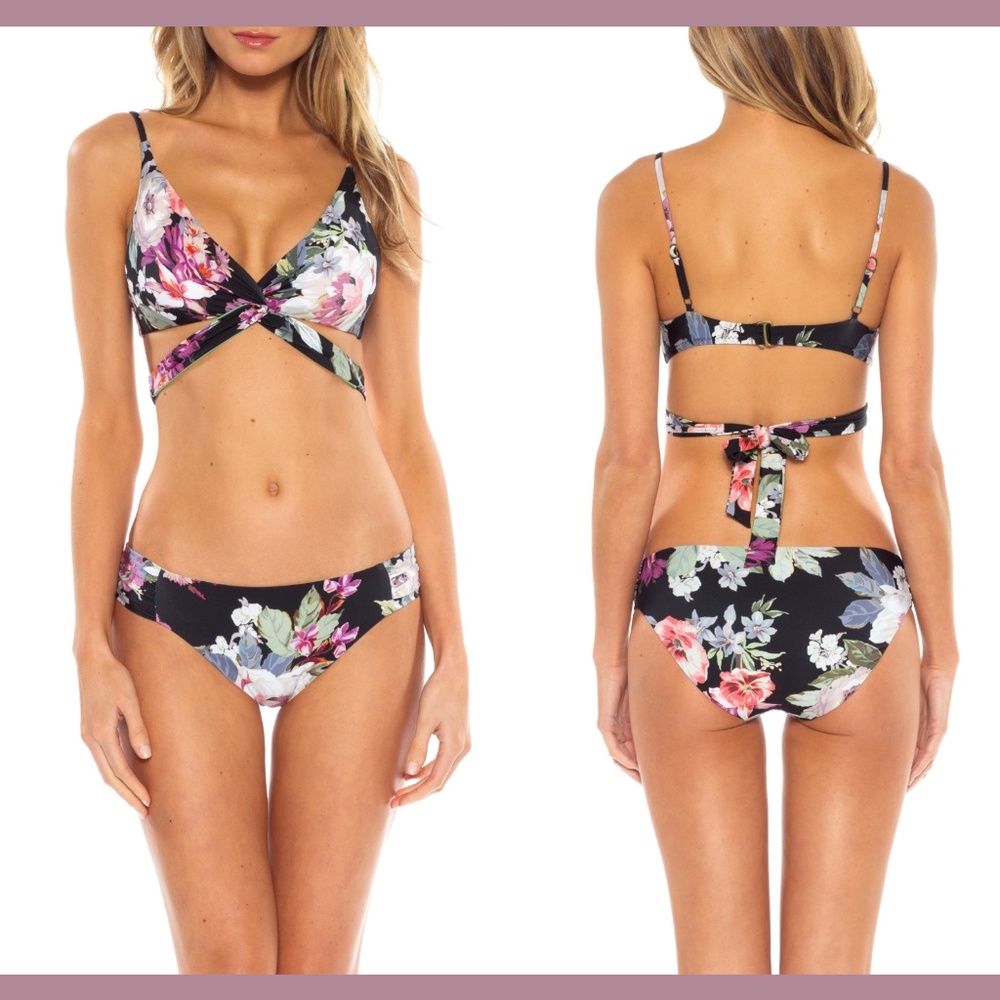 NEW 2PC Becca Spring Fling Wrap Top [ Medium ] + Bikini Bottom [ Large ] Black‎